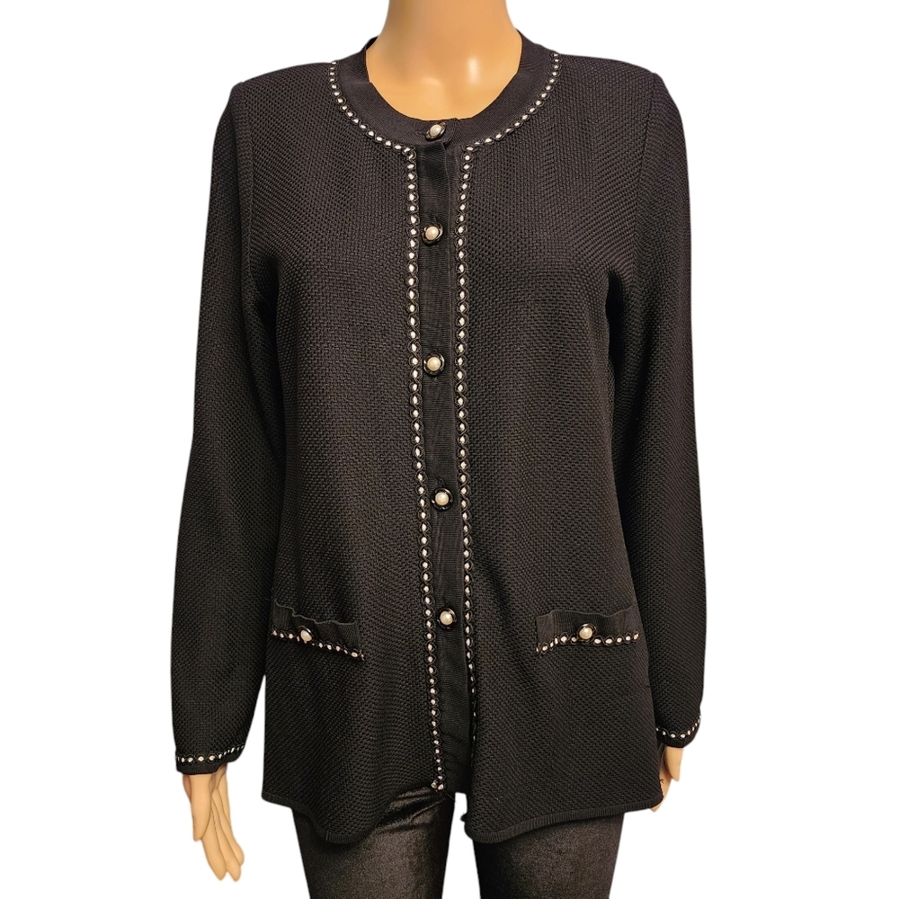 Misook Black Knit Button Down Knit Cardigan